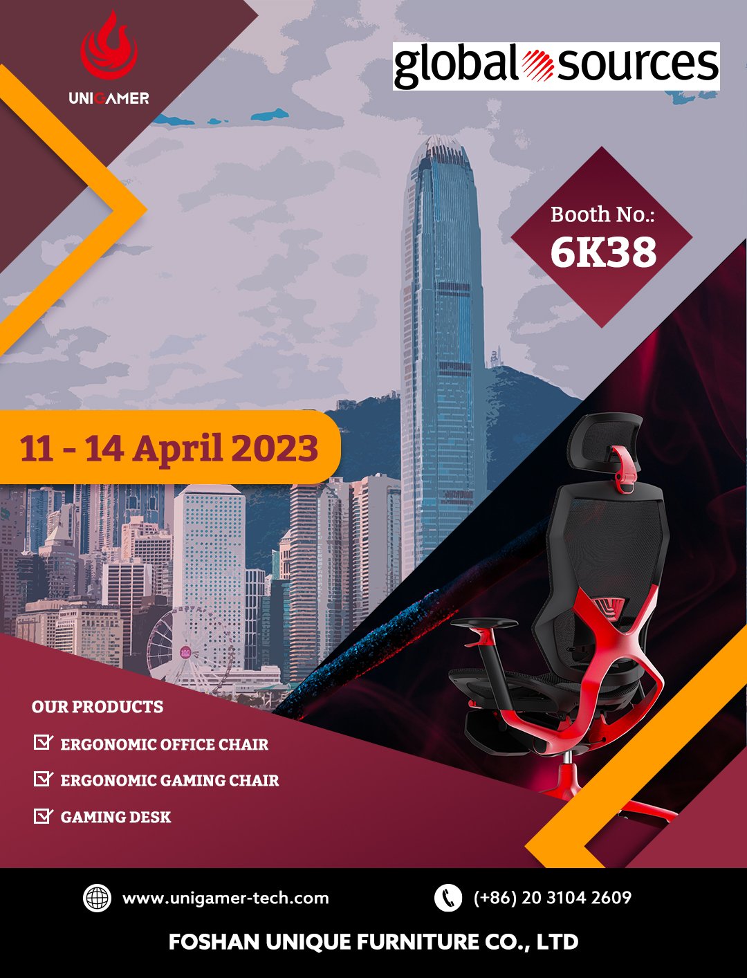 HK Global Sources fair is coming up Unigamer Furniture, Gears, Chairs